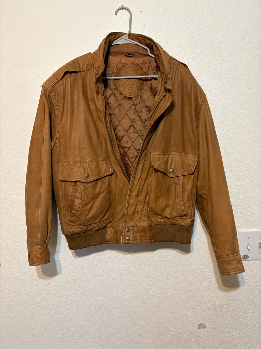 Hunting Horn Classics Brown Leather Bomber Jacket with Quilted Lining